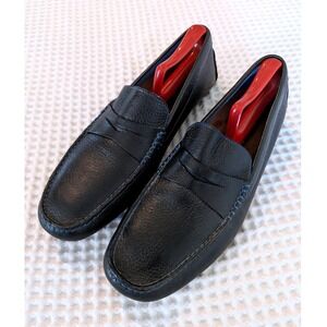 Donald J Pliner Vinco3 Pebbled Leather Penny Loafer Driver 9.5 Blue Stitching